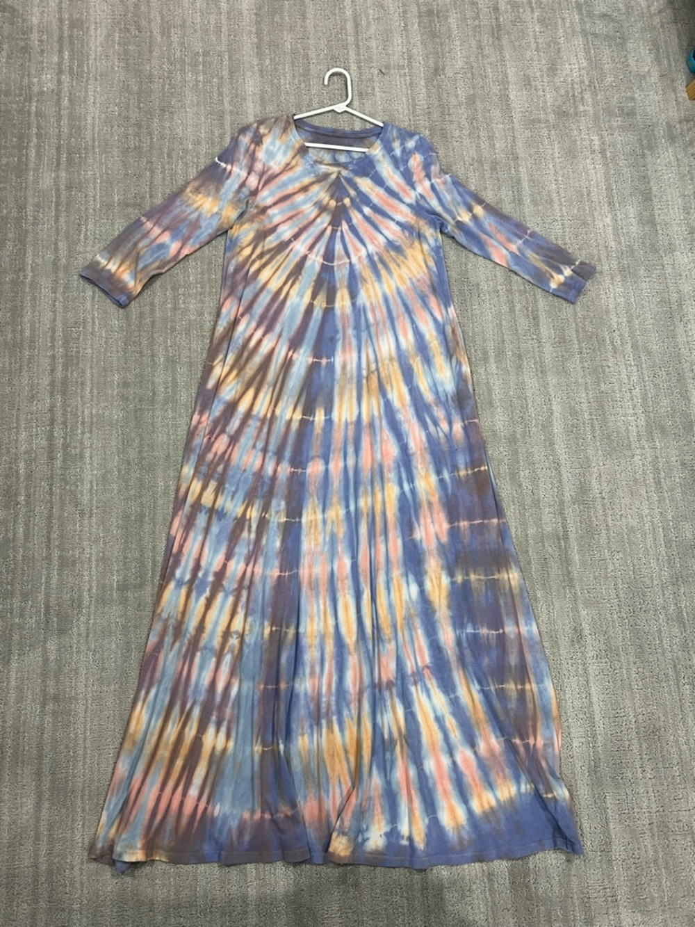 Raquel Allegra Size 3 Sunset Tie-Dye 3/4 Sleeve Maxi Dress